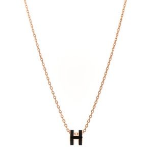 HERMES
Lacquered Rose Gold Pop H Pendant Necklace Black